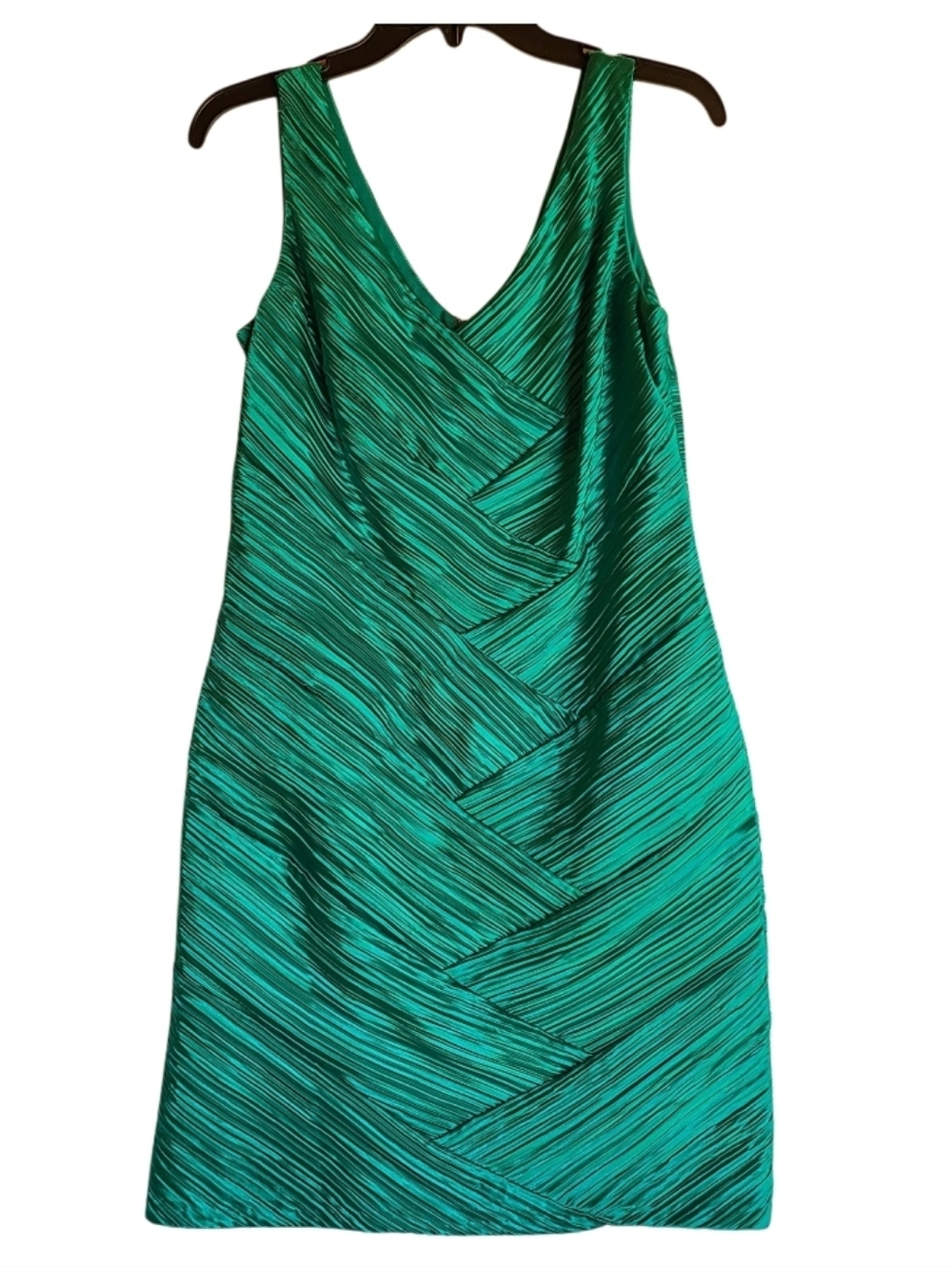 Max and Cleo Teal Green Pleated V-Neck Cocktail Dress Size 10